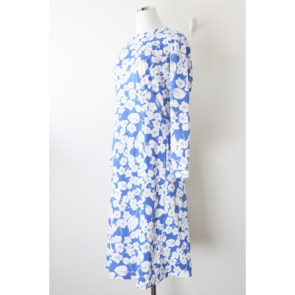 Vintage 1970s Marek New York Midi Dress Blue Floral Print Long Sleeve - Picture 5 of 11